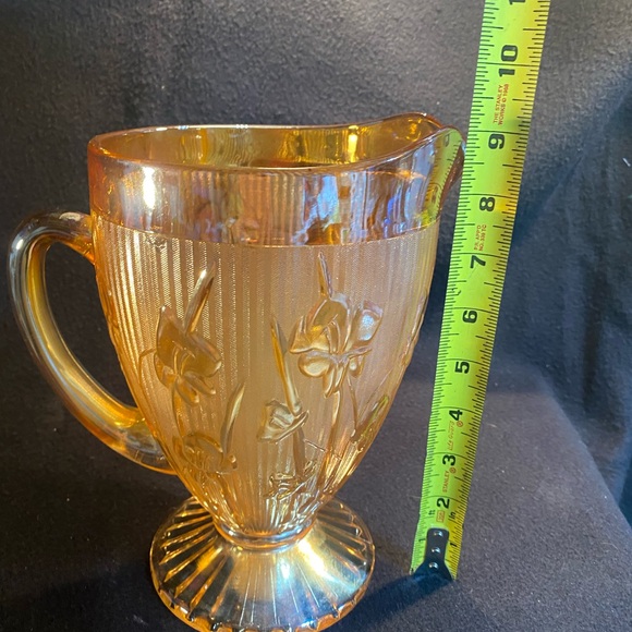 Vintage Jeannette Iridescent Marigold Carnival Iris Herringbone Pitcher - Picture 5 of 6